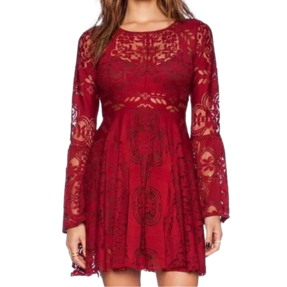Free People Dresses & Skirts - Free People Dresses | lace lovers folk song mini red dress size 0